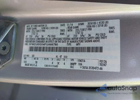 2015 Ford Escape Se из США, поврежденный, VIN 1FMCU0GX4FUA66780